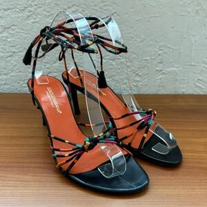Vintage Dolce & Gabbana Ankle Wrap Sandals Multicolor Leather Size 37
